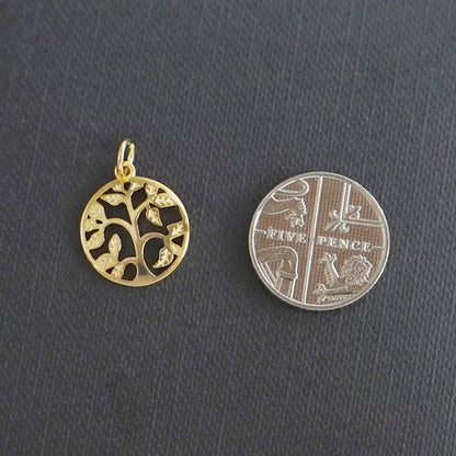 Sterling Silver Dome Circle Disc Tree of Life Family Tree Necklace 2 Tones - sugarkittenlondon