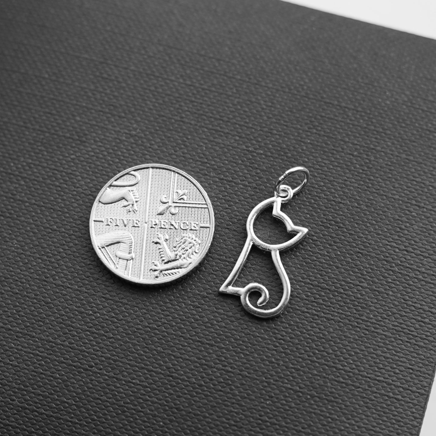 Sterling Silver Hollow Cat Kitten Pendant Charm for Necklace - sugarkittenlondon