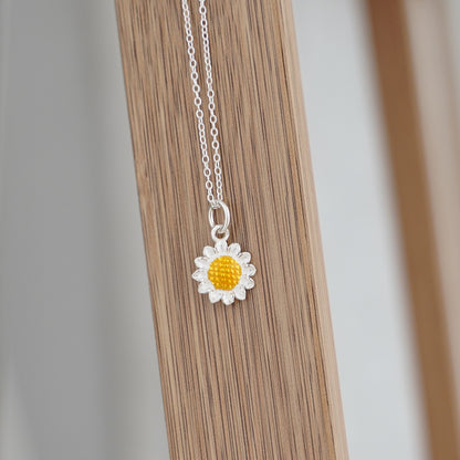 Sterling Silver Yellow Glazed Sun Flower Charm Pendant - sugarkittenlondon