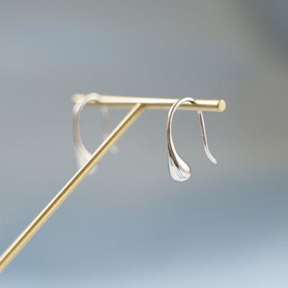 Hoop Drop Earrings Sterling Silver Plain Shiny Waterdrop Teardrop Hoop Drop Earrings 1.8cm - sugarkittenlondon