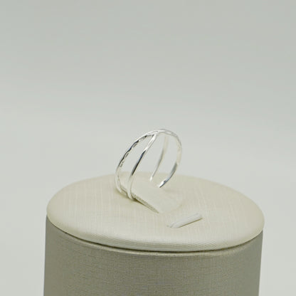 Adjustable Sterling Silver Hammered Cross Ring with Polished Finish