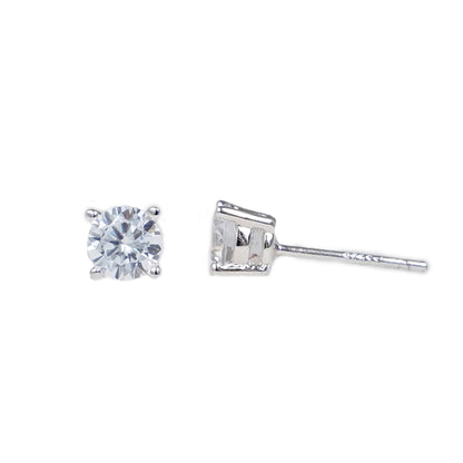 Sterling Silver 4 Claw Round 5mm CZ Stud Earrings Light Blue Aquamarine Clear White