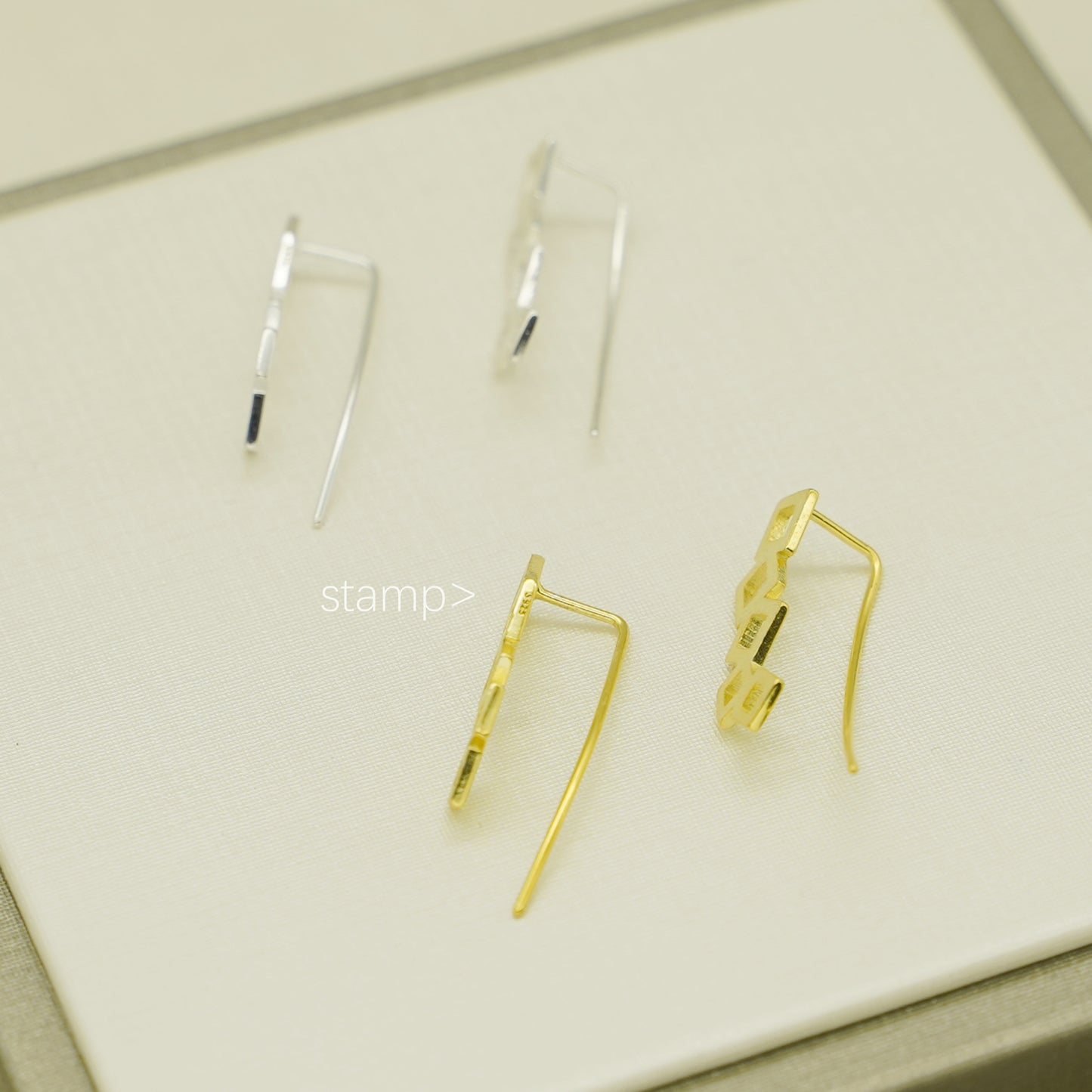 Sterling Silver Geometry Cube Square Curved Climber Crawler Earrings
