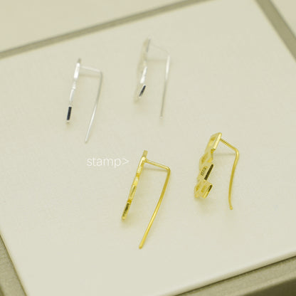 Sterling Silver Geometry Cube Square Curved Climber Crawler Earrings