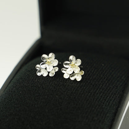 Sterling Silver Cupped Flower Cherry Blossom Cascade Stud Earrings