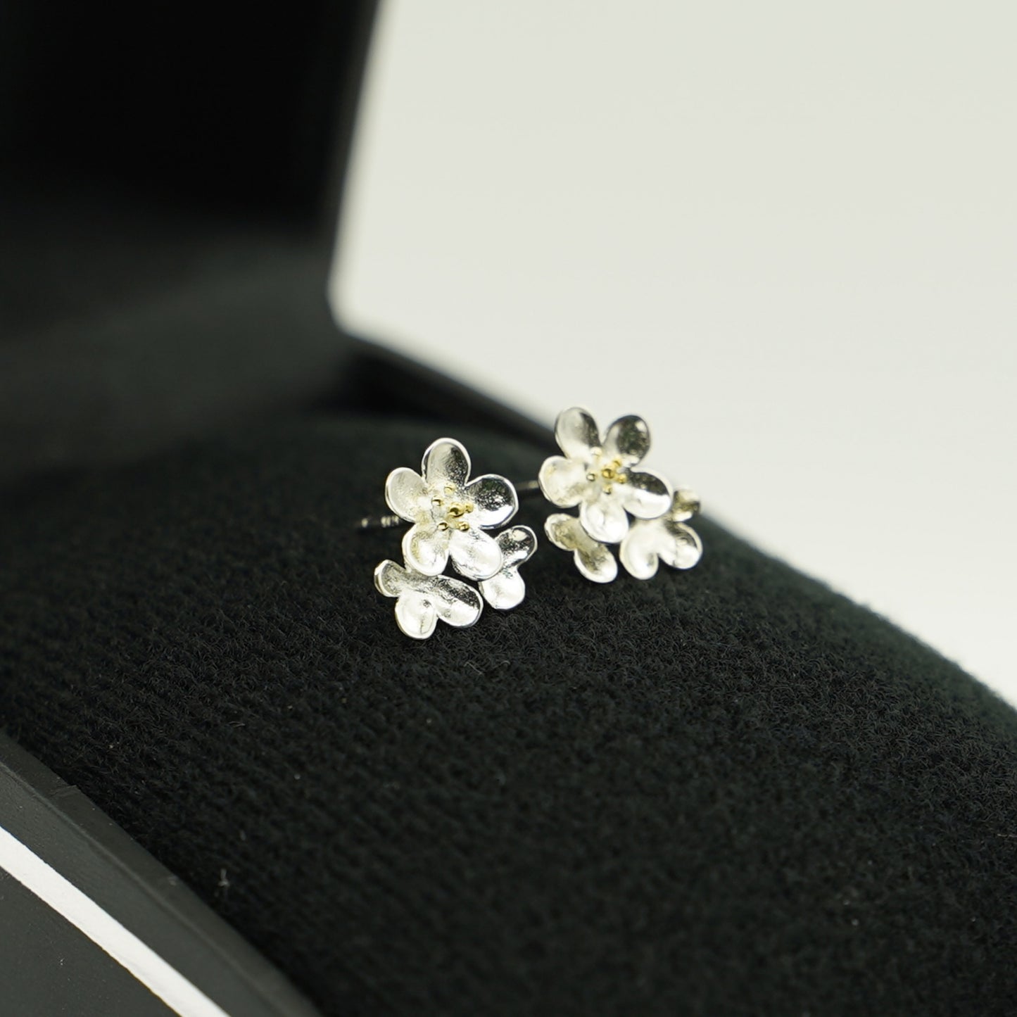 Sterling Silver Cupped Flower Cherry Blossom Cascade Stud Earrings