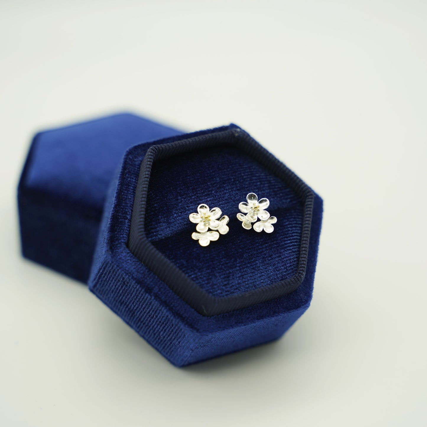 Sterling Silver Cupped Flower Cherry Blossom Cascade Stud Earrings