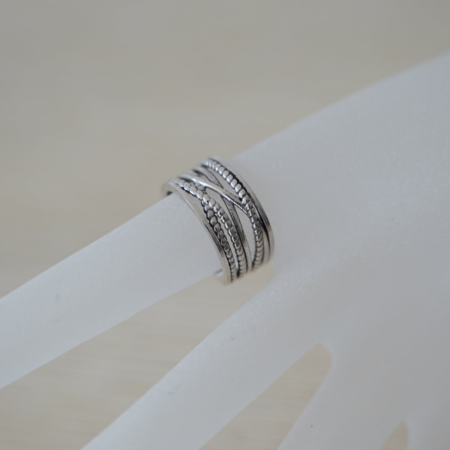 Sterling Silver Entwine Rope Crossover Open End Ring Unisex N - P
