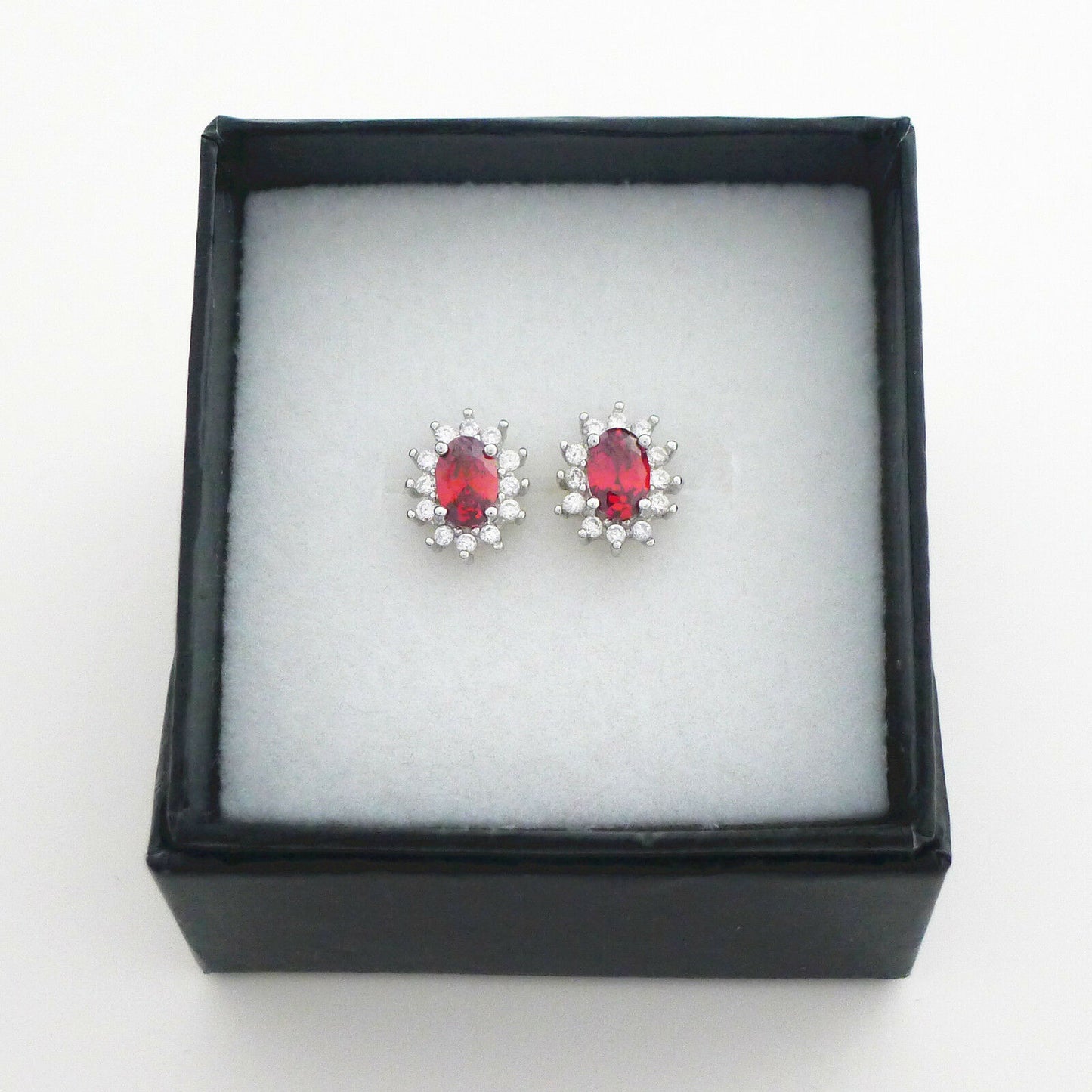 Red Pyrope Garnet Colour CZ Halo Cluster Stud Earrings in Sterling Silver - sugarkittenlondon