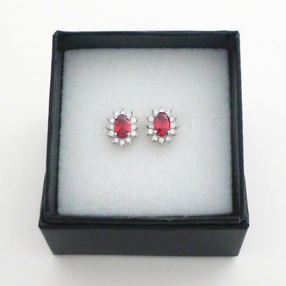 Red Pyrope Garnet Colour CZ Halo Cluster Stud Earrings in Sterling Silver - sugarkittenlondon