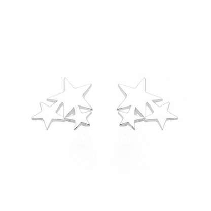 Sterling Silver Trio Stars Trinity Stud Earrings