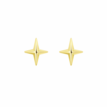 Sterling Silver 4 Pointed Star Cross Unisex Stud Earrings 2 Tones