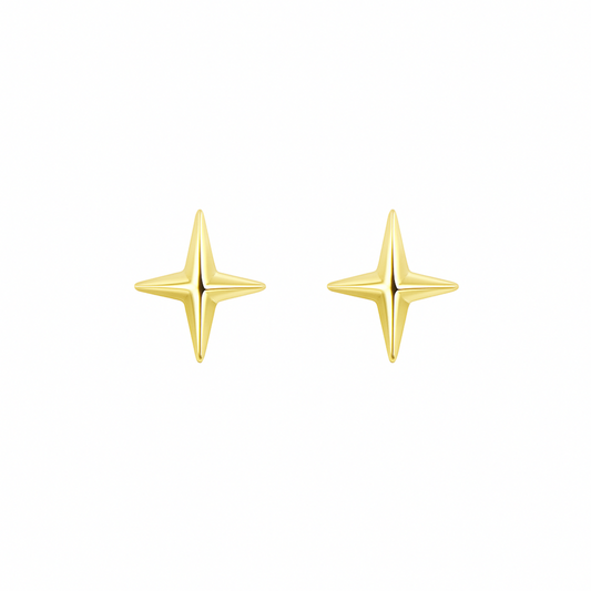 Sterling Silver 4 Pointed Star Cross Unisex Stud Earrings 2 Tones