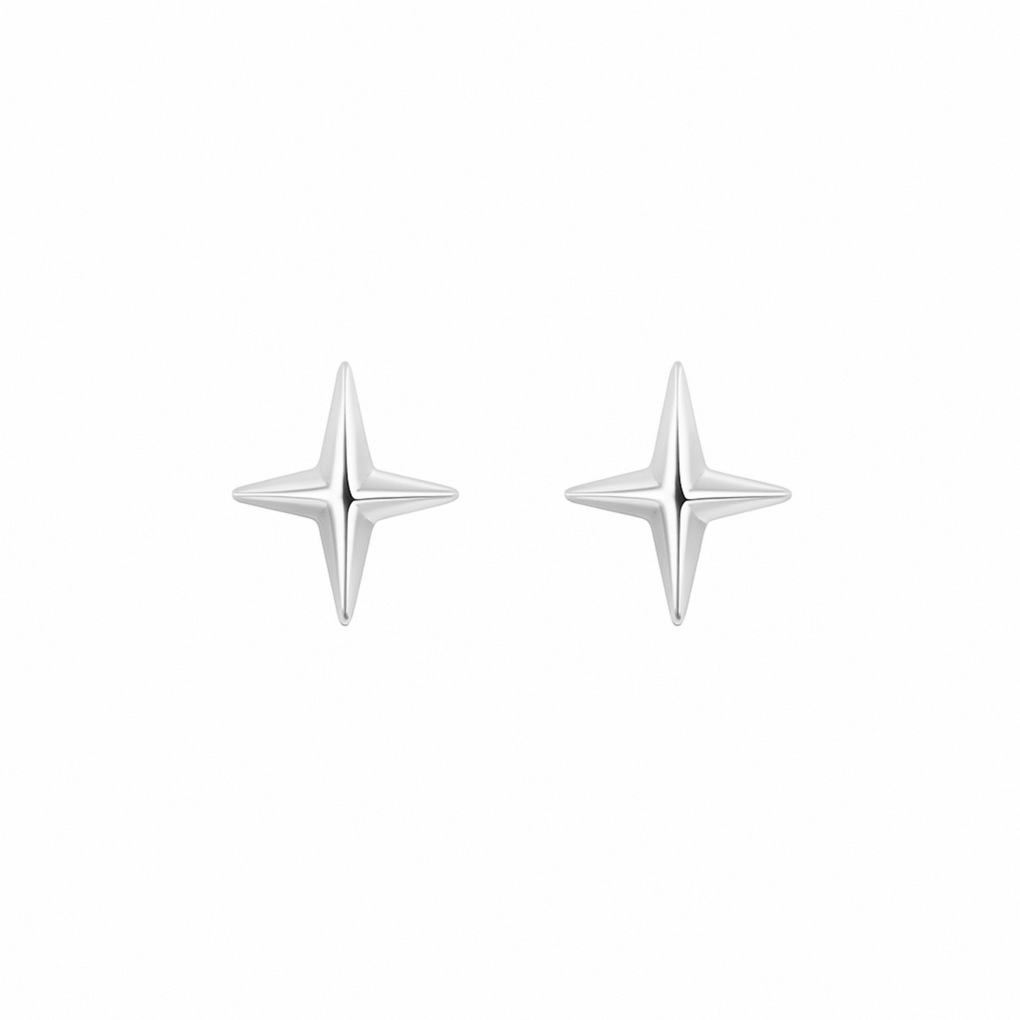 Sterling Silver 4 Pointed Star Cross Unisex Stud Earrings 2 Tones