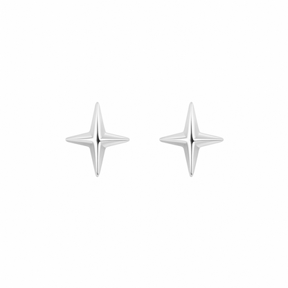 Sterling Silver 4 Pointed Star Cross Unisex Stud Earrings 2 Tones