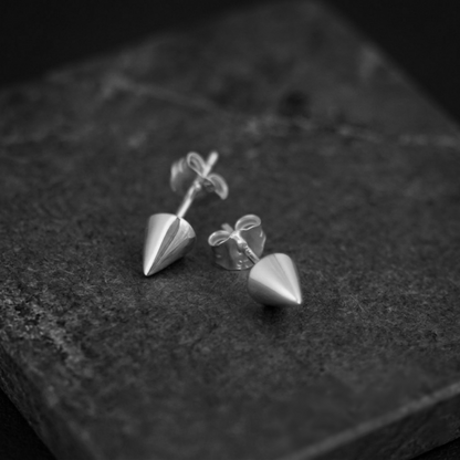 Small cone spike stud earrings, silver-tone pointed cones with butterfly closures
