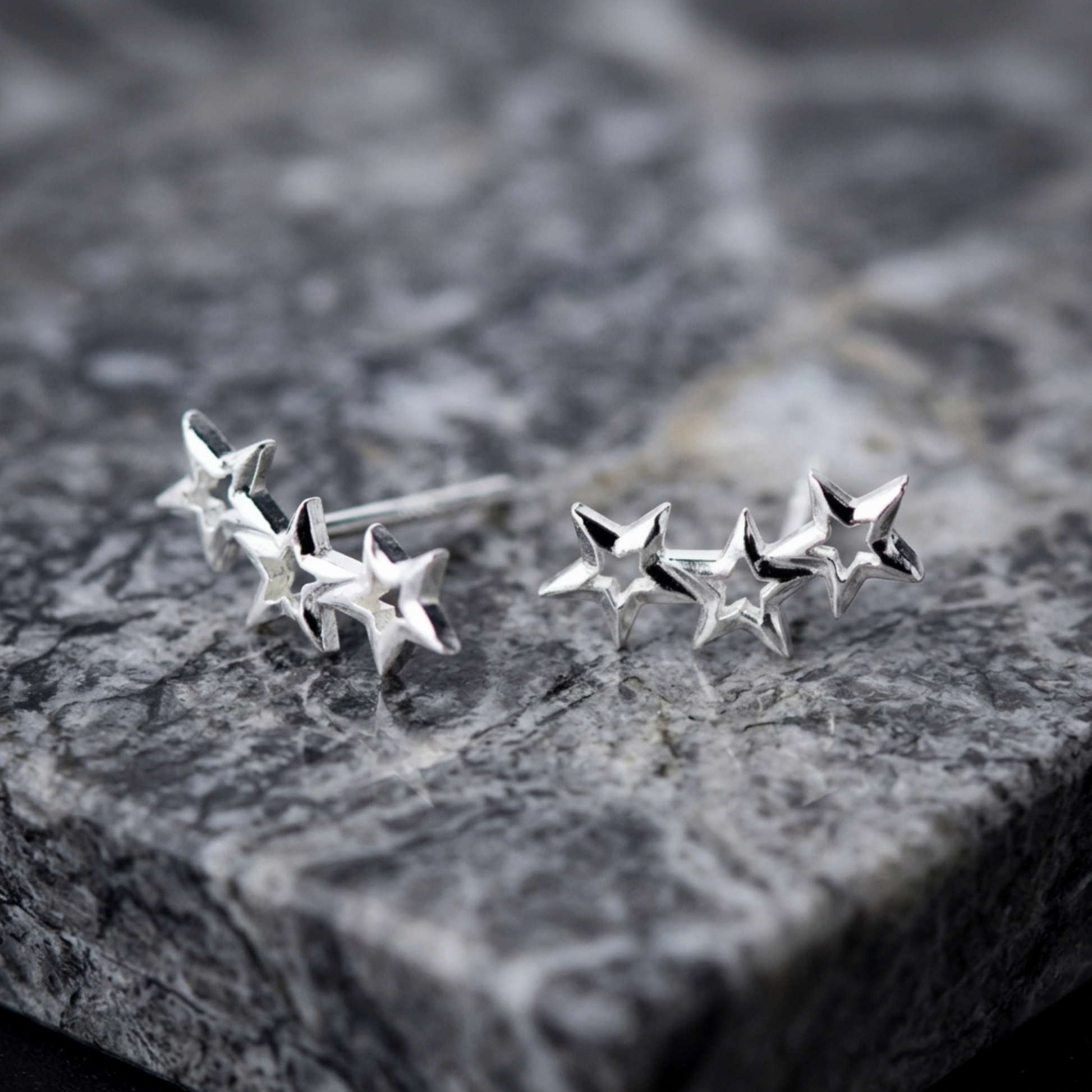 Silver-tone hollow star ear cuffs, two cluster design