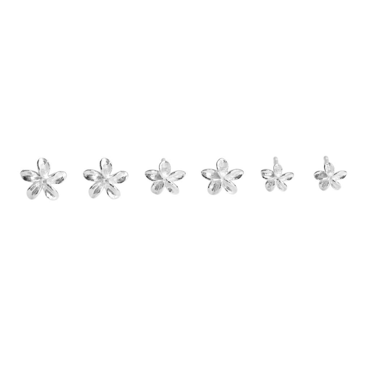 Silver lily flower stud earrings, set of small flower designs