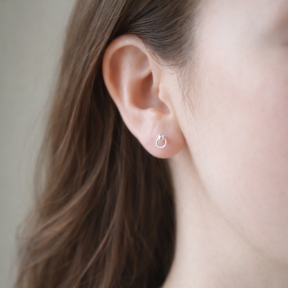 Sterling Silver Minimalist Stud Bead in a Circle Earrings