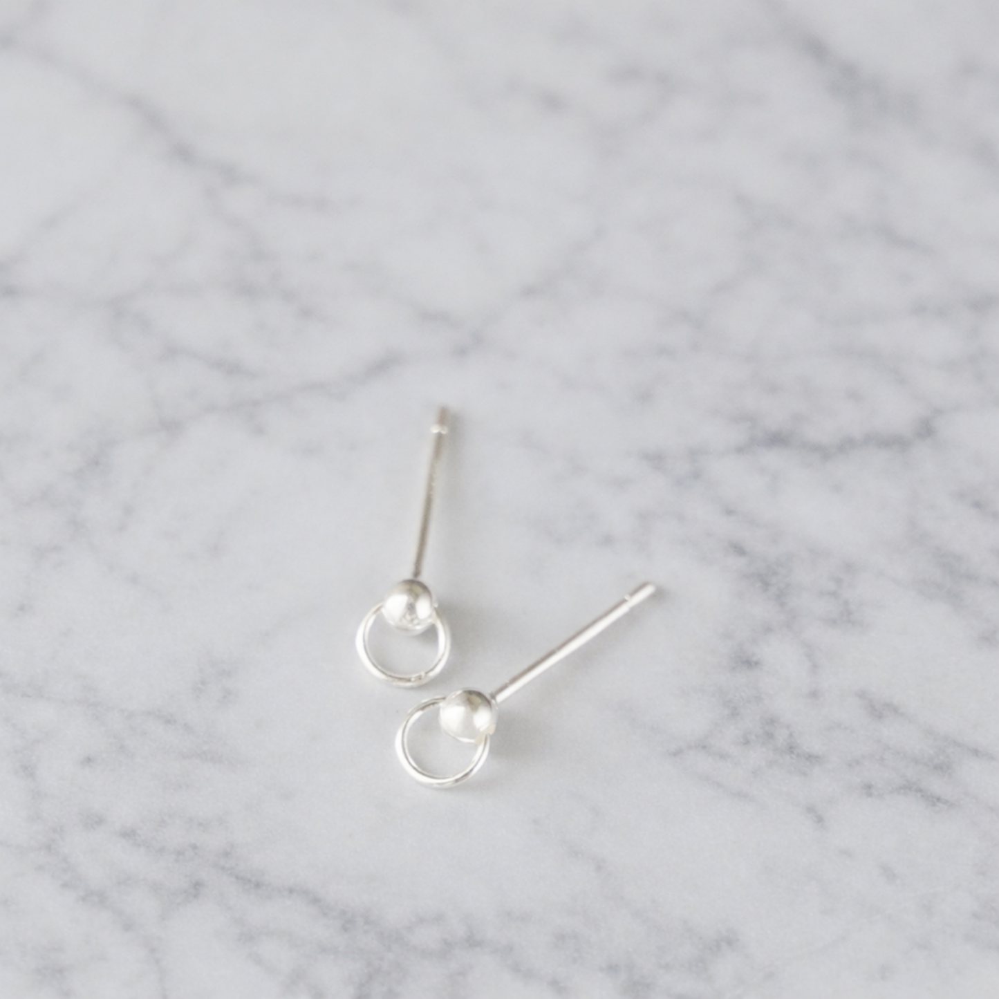 Sterling Silver Minimalist Stud Bead in a Circle Earrings