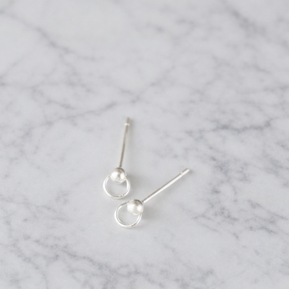 Sterling Silver Minimalist Stud Bead in a Circle Earrings