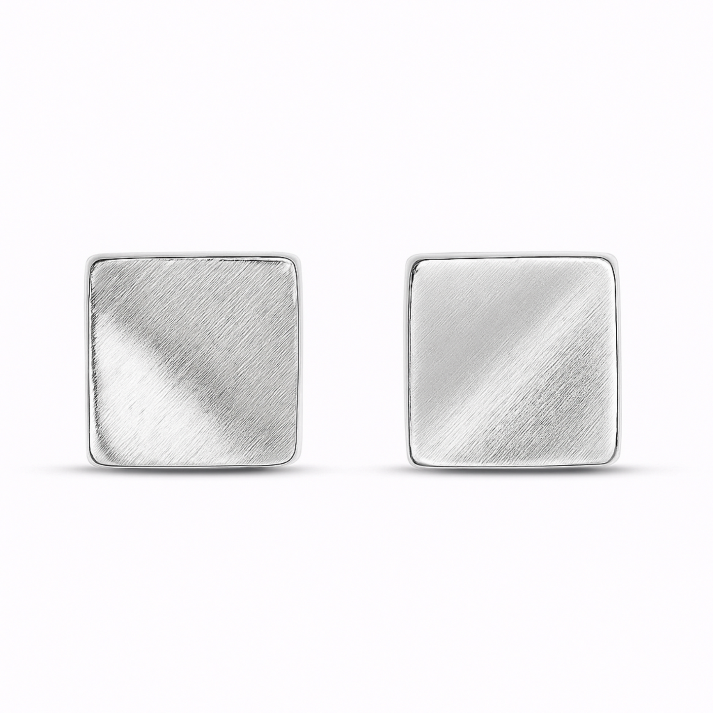6mm Brushed Square Stud Earrings in 925 Sterling Silver with Bent Corners