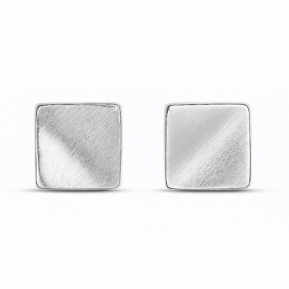 6mm Brushed Square Stud Earrings in 925 Sterling Silver with Bent Corners