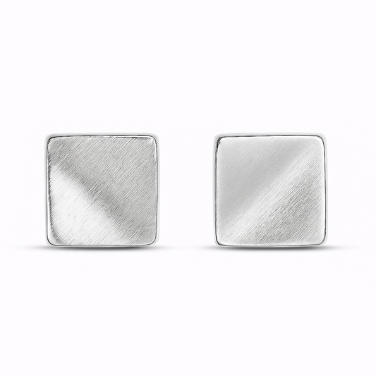 6mm Brushed Square Stud Earrings in 925 Sterling Silver with Bent Corners