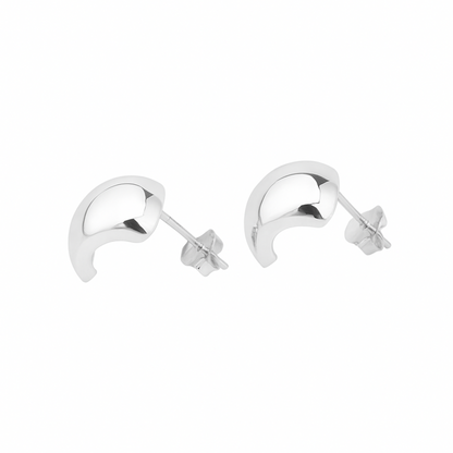 Sterling Silver Shiny Polished Half Hoop Bead Dome Stud Earrings