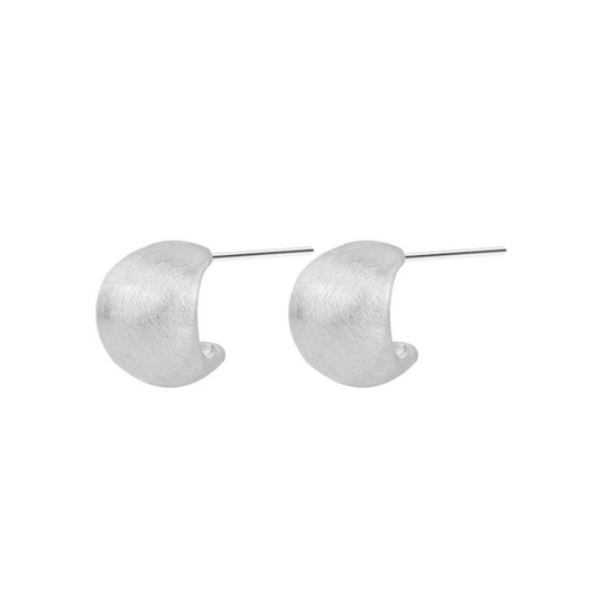 Sterling Silver Brushed Half Hoop Bead Dome Bridal Stud Earrings