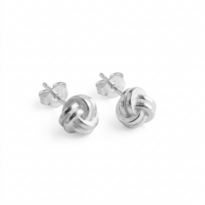 Mini love knot stud earrings, silver-tone twisted knot design