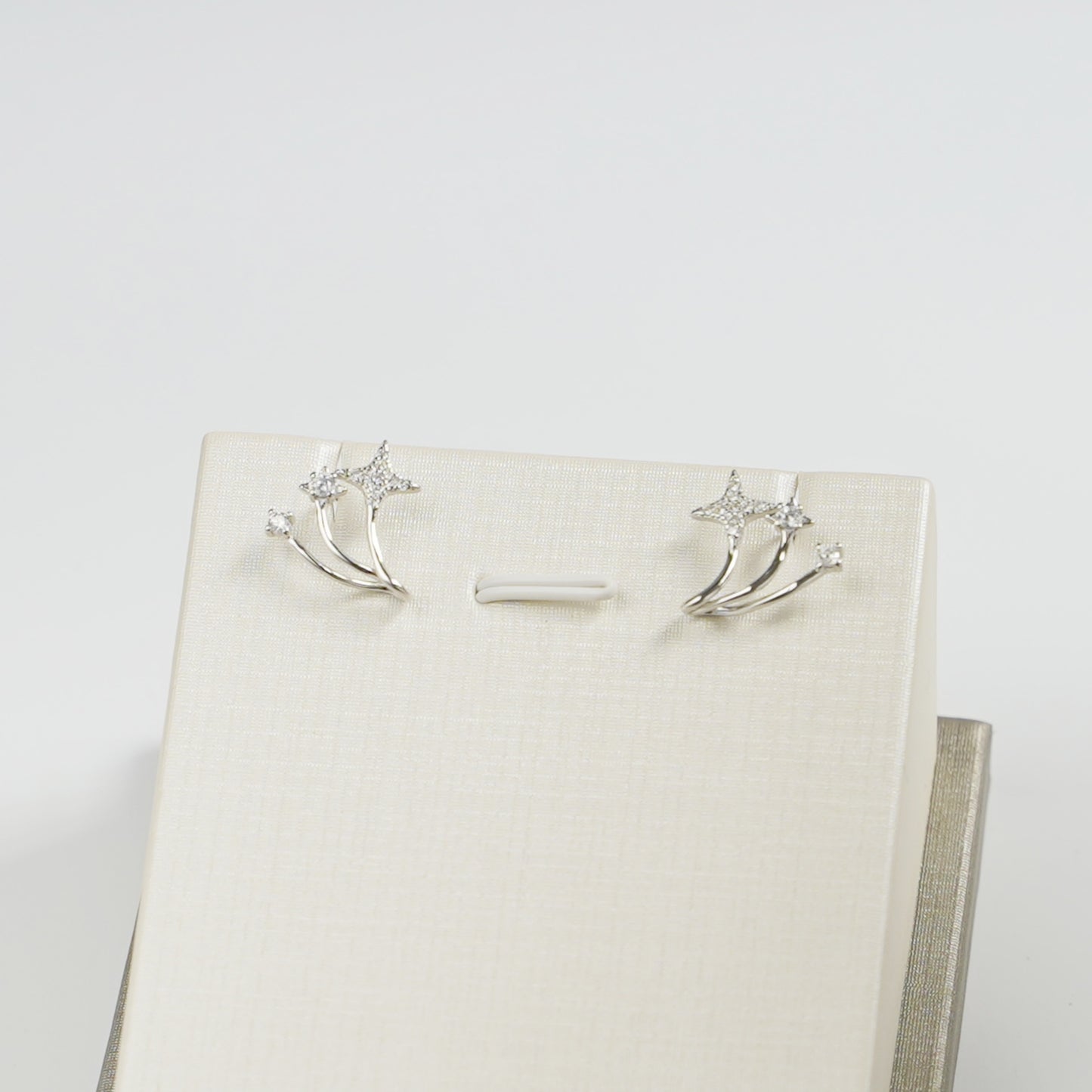 Sterling Silver Triple Shooting Star Polaris CZ Curvy Huggie Stud Earrings