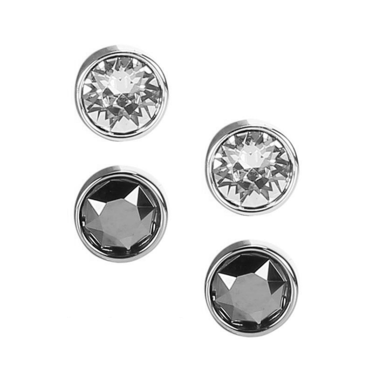 925 Sterling Silver CZ Stud Earrings with Round Bezel Setting in Clear or Black