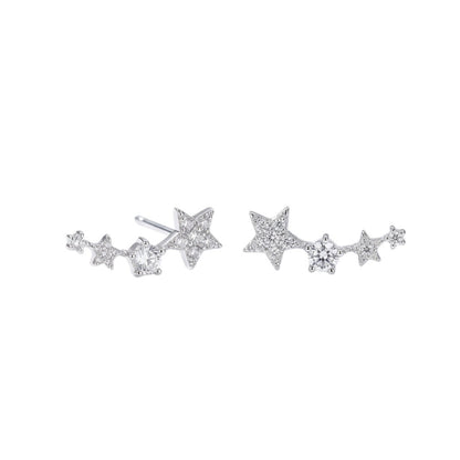 Silver CZ star ear climbers with linked mini stars and sparkle stones
