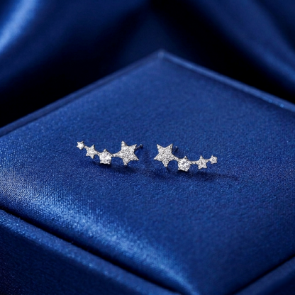 Star CZ ear climbers with linked stars and small stone clusters