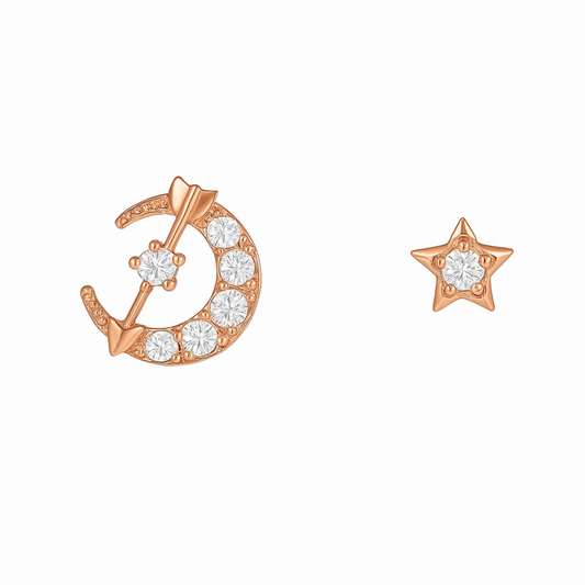 Sterling Silver Mix Match CZ Crescent Moon Star Love Arrow Stud Earrings