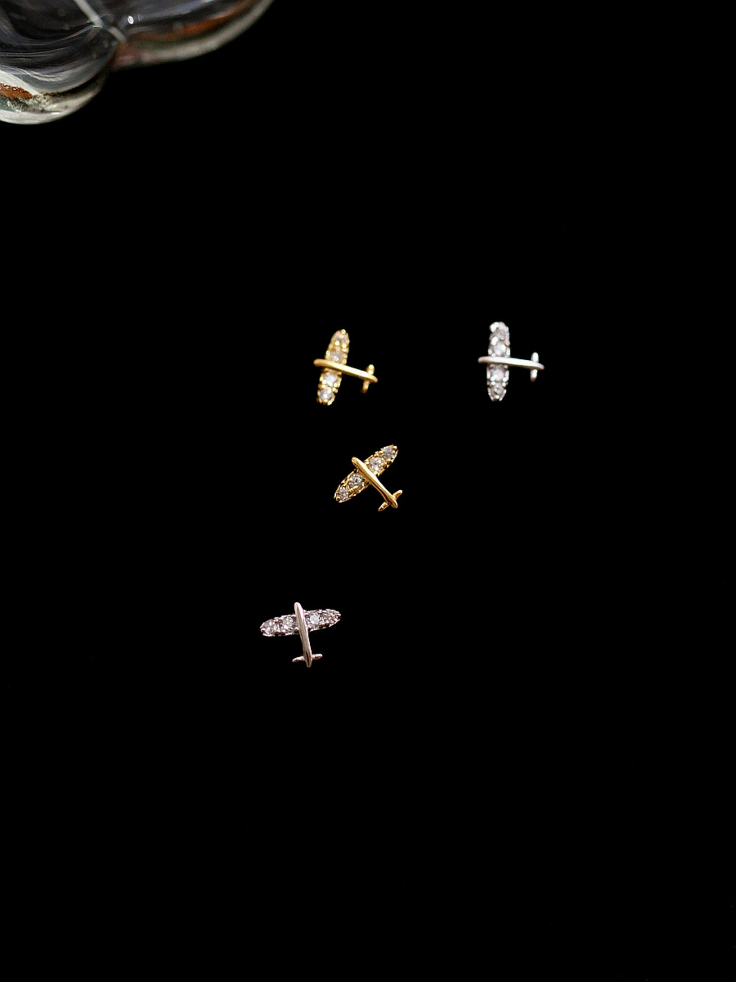 Mini CZ Airplane Stud Earrings in Sterling Silver with Rhodium / Gold Plating