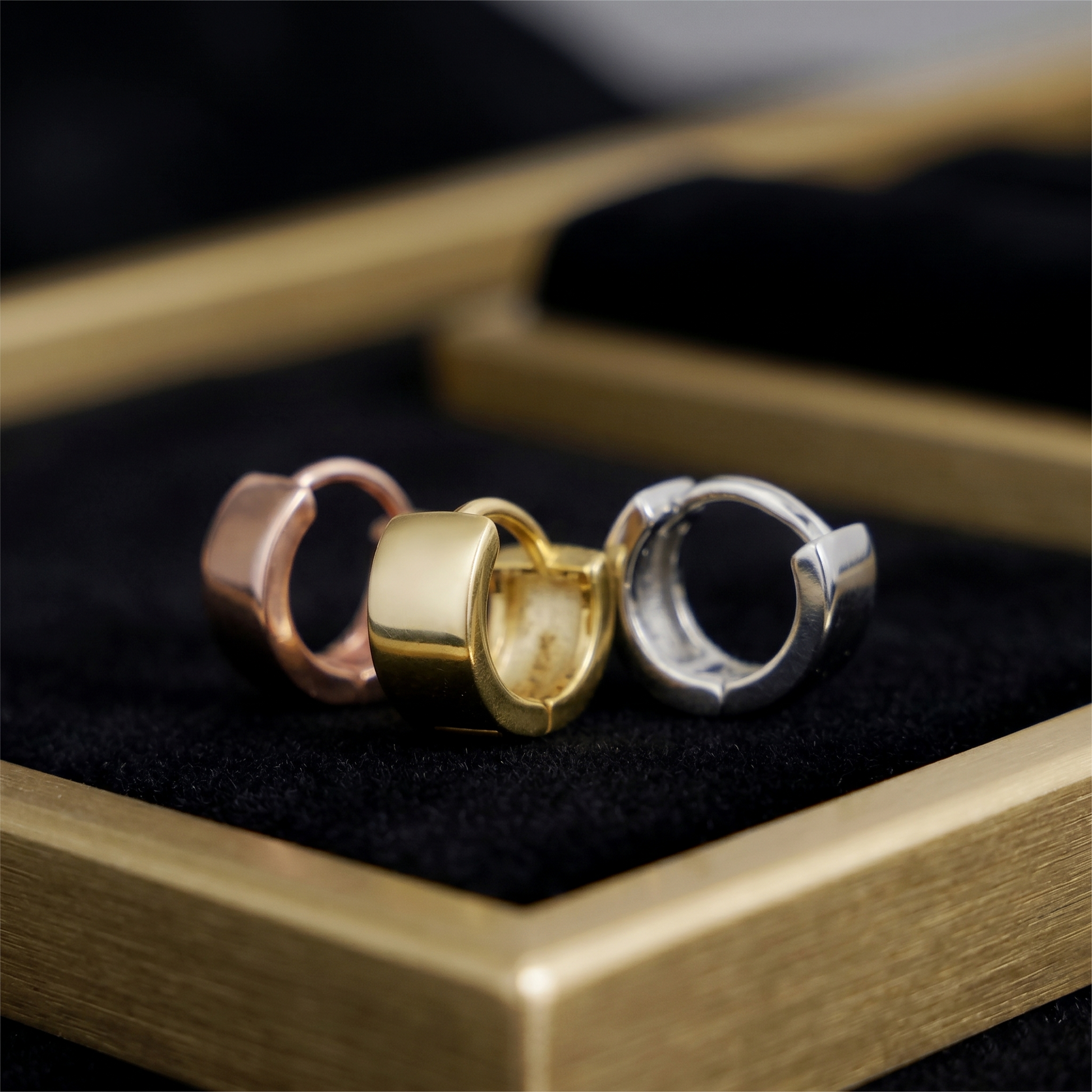 Tri-color sterling hoop earrings set: rose gold, gold, rhodium 4.5mm hoops
