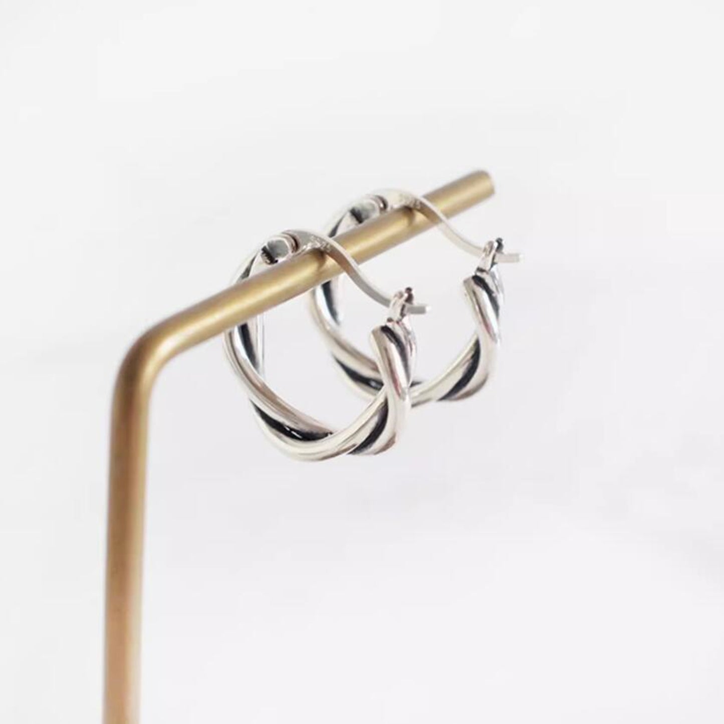 19mm Sterling Silver Oxidized Twist Hoop Earrings with Knot Detail