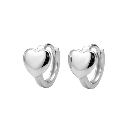 Silver Heart Huggie Hoop Earrings