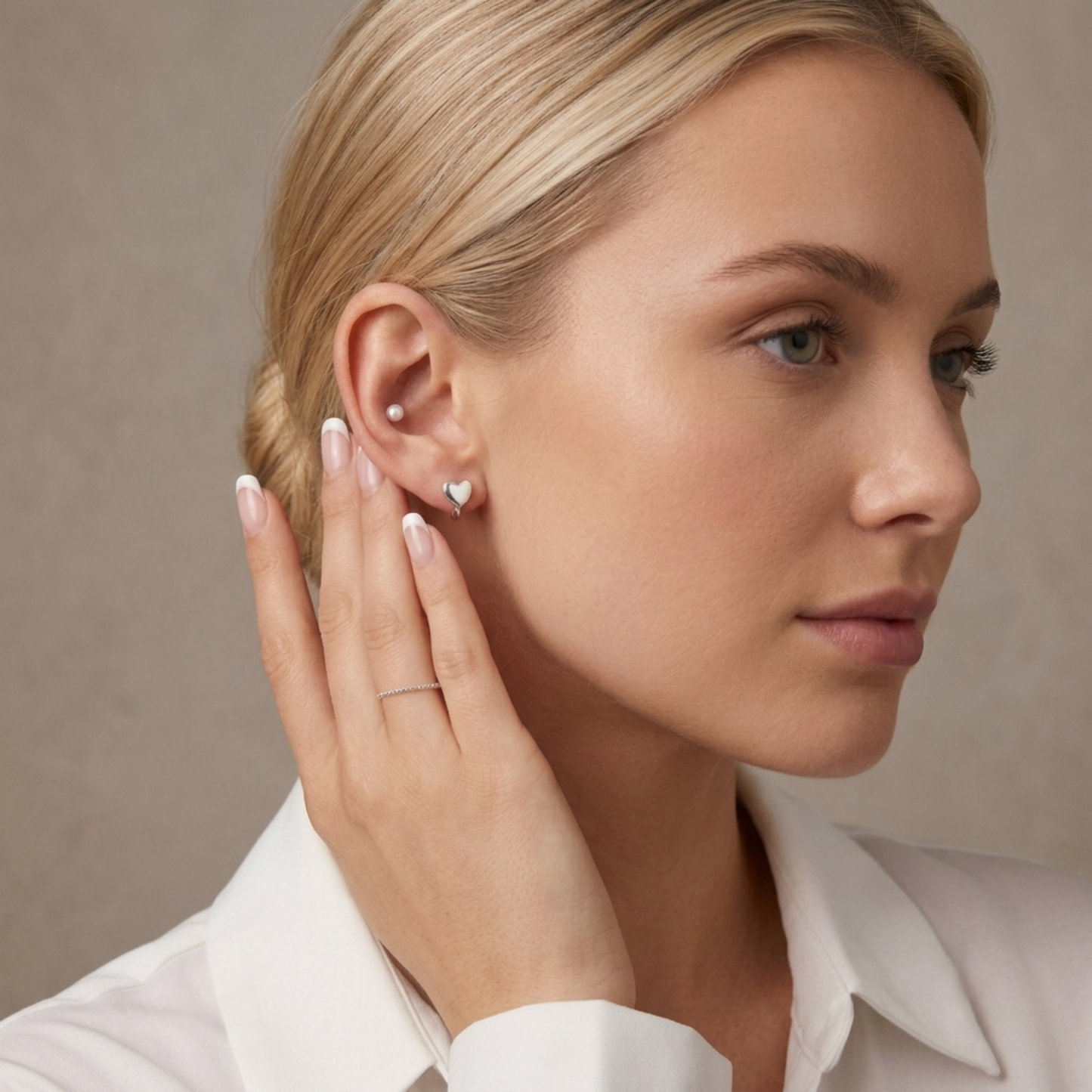 Silver Heart Huggie Hoop Earrings