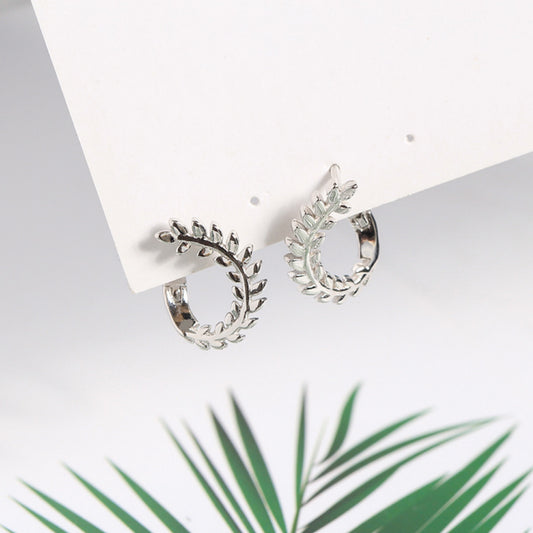 Sterling Silver Leaf Hoop Earrings with Olive Laurie Branch Design - sugarkittenlondon