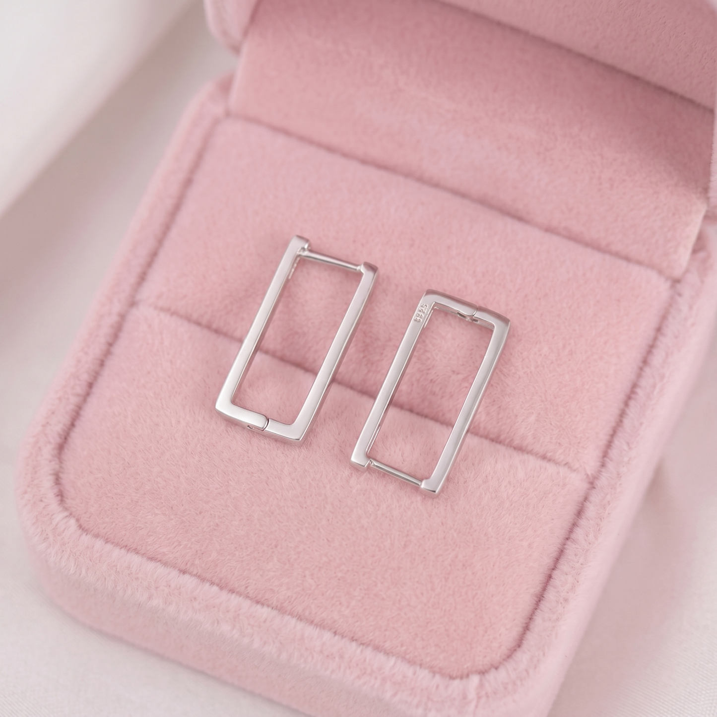 Geometric rectangle huggie earrings, silver-tone metal rectangle hoops