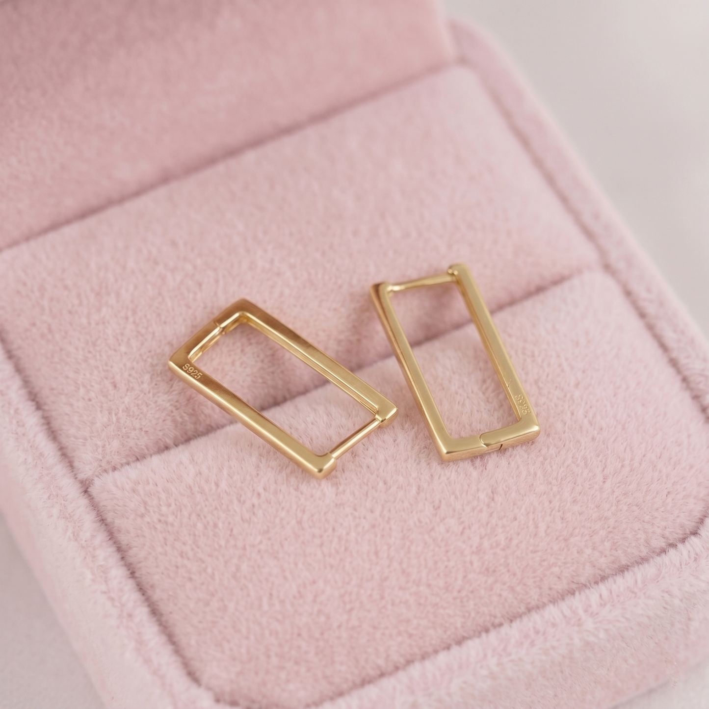 Geometric rectangle huggie earrings, gold-tone metal rectangle hoops