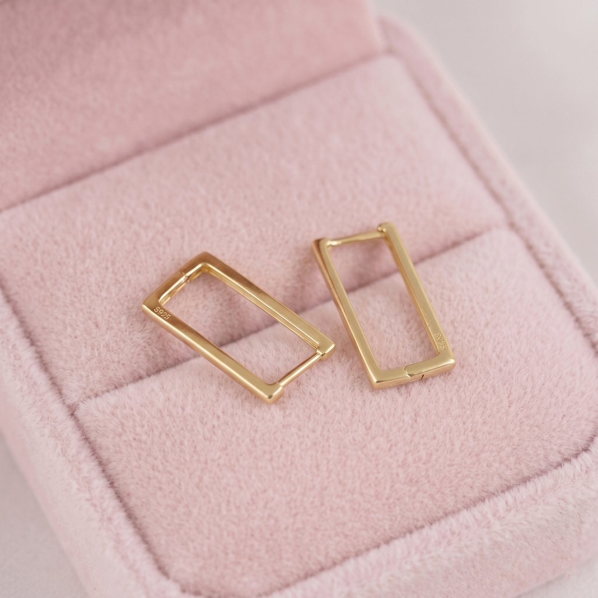 Geometric rectangle huggie earrings, gold-tone metal rectangle hoops