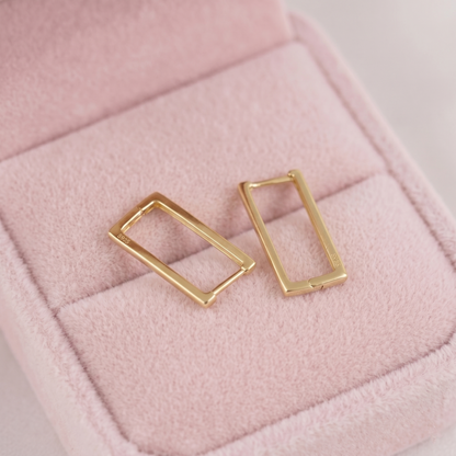 Geometric rectangle huggie earrings, gold-tone metal rectangle hoops