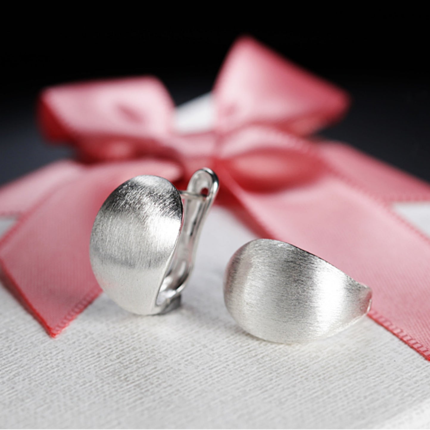Sterling Silver Brushed Oval Dome Petal Back Earrings with Tulip Design - sugarkittenlondon