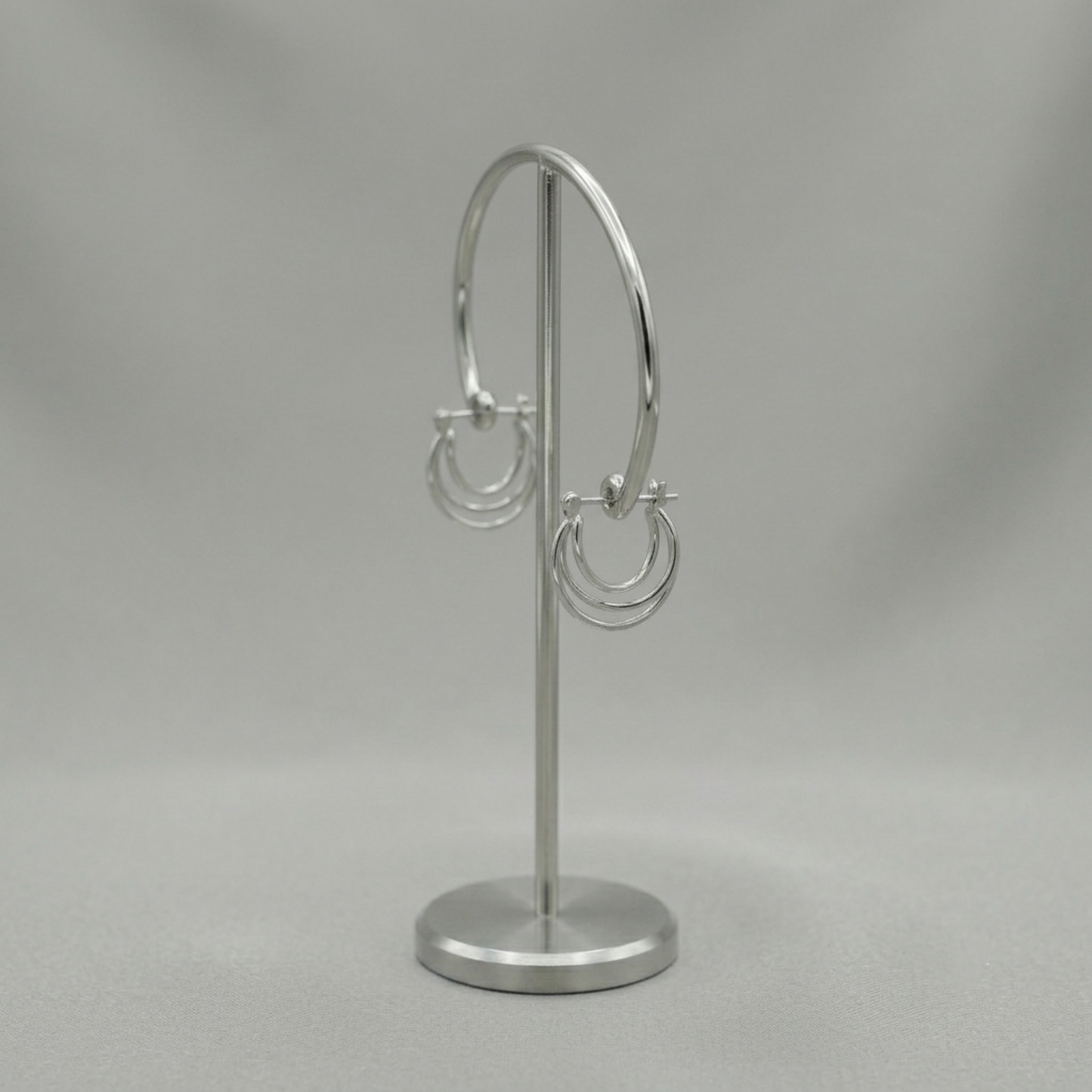 Silver Triple Rings Creole Hoop Earrings