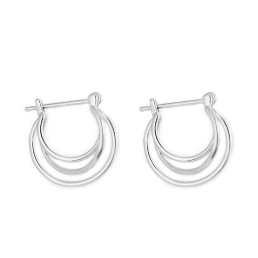 Rhodium on Sterling Silver Oval Creole Hoop Triple Ring Teardrop Hinged Earrings