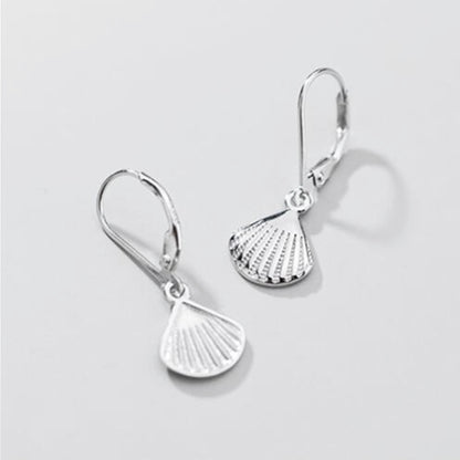 Sterling Silver Shell Hoop Earrings with Spring Leverback Closure